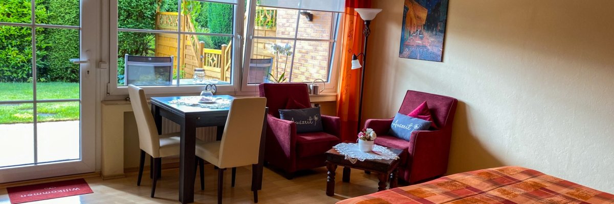 Dieses Foto zeigt den Wohnbereich im Apartment im Gästehaus Nelles