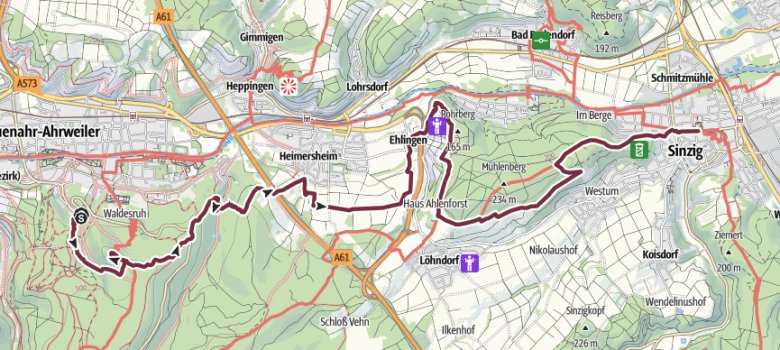 Route AhrSteig Etappe 7 Dieses Foto zeigt eine Karte, auf der die Route der siebten Etappe des AhrSteigs markiert ist