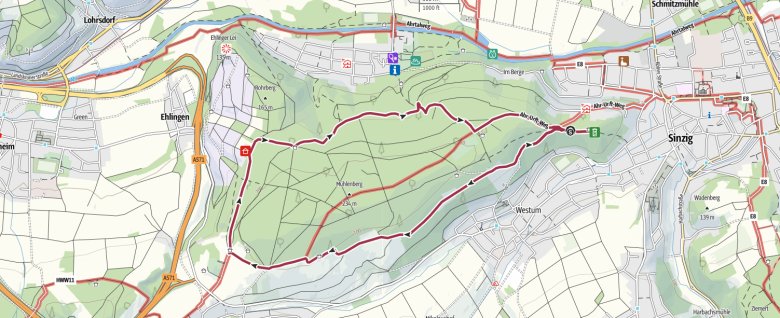 Route Panoramaweg Dieses Foto zeigt eine Karte, auf der die Route des Panoramawegs eingezeichnet ist